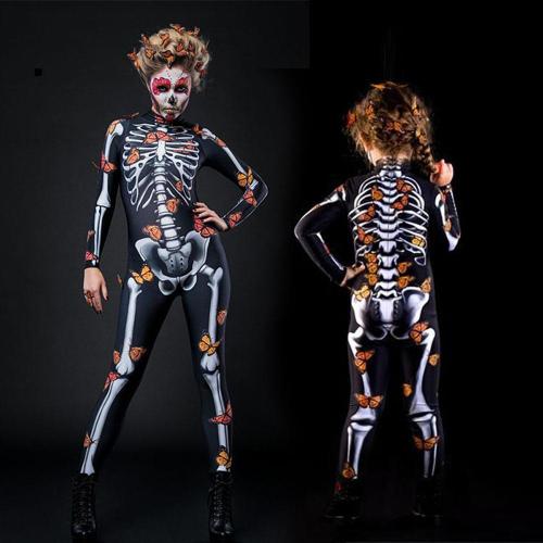 Remember Me Costumes Halloween Cosplay Skull Printed Zentai Parent-child Costumes One-piece Skeleton Bodysuit for Women and Kids
