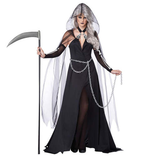 Death Costumes for Women Grim Reaper COS Halloween Ghost Cosplay Witch Vampires Cloak Outfit Party Uniform Final Destination