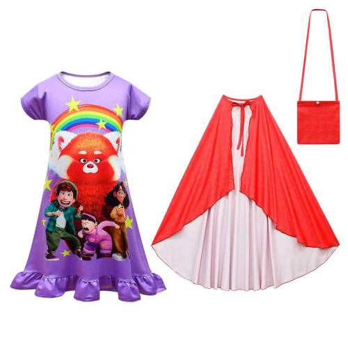 Turning Red Dress Short Sleeve Flounces Nightdress Printed Sleepshirt Dresses for Girls