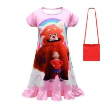 Turning Red Mei Panda Dress Short Sleeve Flounces Nightdress Printed Sleepshirt Dresses for Girls
