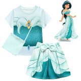Tiana Costume Princess Dress Suit Short Sleeve Top Shirt Skirt Suit Tee Round Neck T-Shirts For Toddler Girls