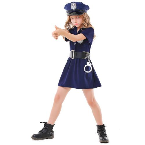 Halloween cosplay professional blue button police girl‘s dress
