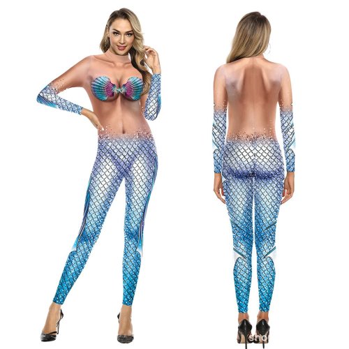 Mermaid Costumes Halloween Cosplay Zentai for Women 3D Printed Bodysuit