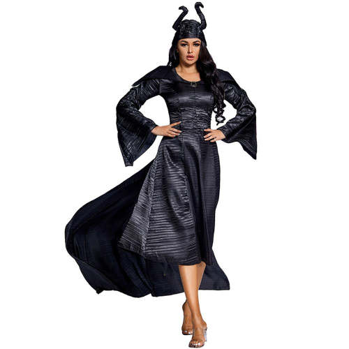 Halloween costume retro black one-piece witch tail dress prop costume