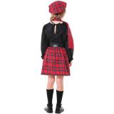 British Beret Red Plaid Black Long Sleeve Top Short Skirt School Uniform