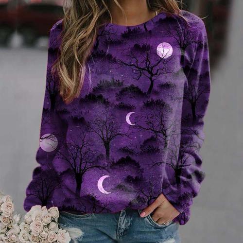 2022 Halloween Print Pullover Round Neck Long-sleeved Top Autumn and Winter for Women