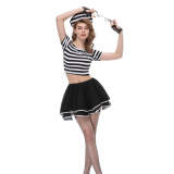Prisoner Costumes Halloween Cosplay Vampires Devil Witch Skirt Black and White Striped Tutus for Women