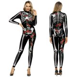 Adult Skeleton Print Zentai Jumpsuit Halloween Cosplay Costume