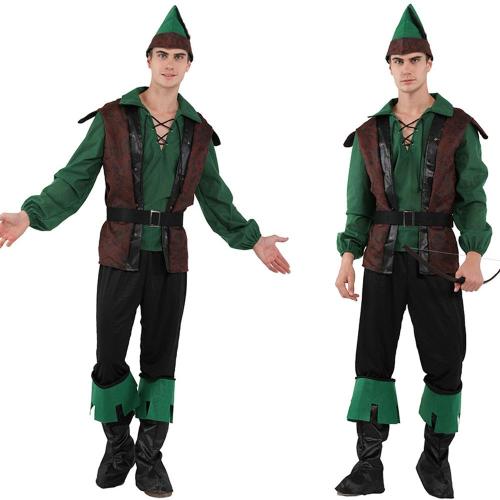 Forest Prince Costumes for Men Halloween Adult Hunter Cosplay Set Green Outfit