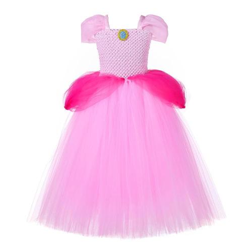 Aurora Cosplay Costume Dressing Gown Princess Dresses Halloween Outfit Dress with Crown For Girls