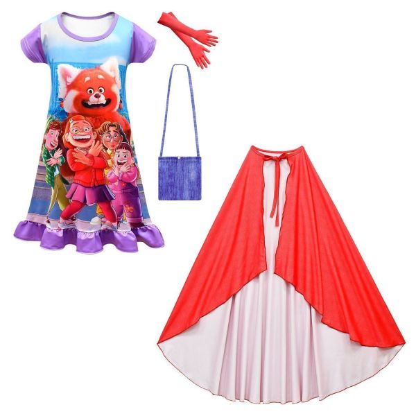 Turning Red Costume Ruffle Dresses Nightgown Pajamas Night Dress For Toddler Girls