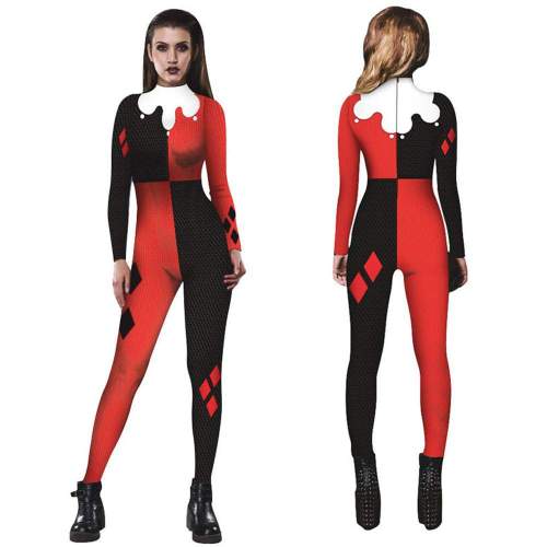 Women Adult Halloween Digital Printed Clown Costume Jumpsuit