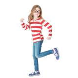 Children's Where's Wally Waldo Costume Red White Stripe Long Sleeves