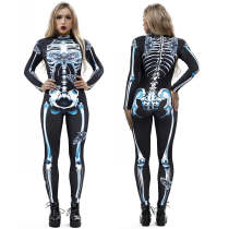 Halloween Horror Outfits Skeleton Print Cosplay Costume Women Jumpsuit