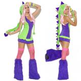 Green Purple Dino Doll Costume Dress Halloween Cosplay