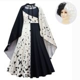 Cruella Deville Costume with Wig to Decorate Halloween Cosplay Party Princess Dress