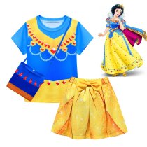 Costume Princess Dress Suit Short Sleeve Top Shirt Skirt Suit with Bag For Toddler Girls