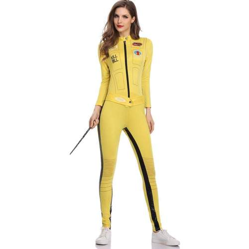 Kill Bill Cosplay Costume Yellow Bodycon Jumpsuit Motorcycle Night Club Racer Zentai Suits for Women