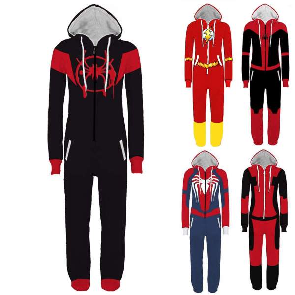 Spider Halloween Cosplay Costume One Piece Hooded Jumpsuit For Men