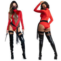 Ninja Cosplay Costumes for Women Halloween Warrior Jumpsuit Black Costume Fatal Samurai Bodysuit with Mask Belt