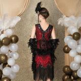 Vintage sequined fringe V-neck dress party evening dress