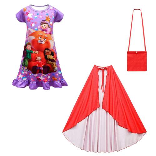 Turning Red Mirabel Dress Short Sleeve Flounces Nightdress Printed Sleeping Shirt Dresses for Girls