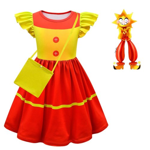 Halloween Clown Cosplay Costumes Dresses Sun Moon Cartoon Dress Costume Ruffle Sleeve For Girls
