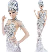 Mermaid Long Silver Dress Halloween Costume Party Wear
