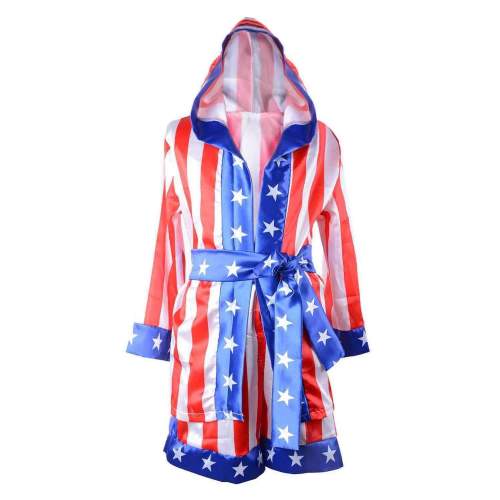 Boxer Cosplay Costume Rocky Balboa Suit Uniform American Star Stripes Robe Italian Boxing Outfit Set for Kids
