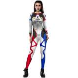 Halloween Clown Cosplay Costume Zentai Bodycon Jumpsuit for Women