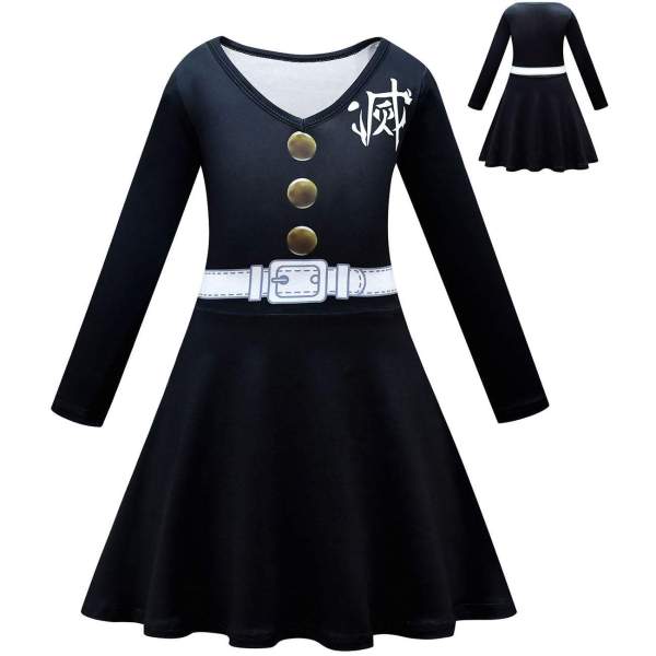 Demon Slayer Black Print Long Sleeve Dress for Girls