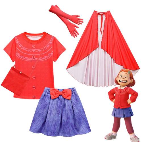 Turning Red Mei Costume Dresses Cosplay Halloween Short Sleeve Skirt Suits and Cape Outfit for Girls