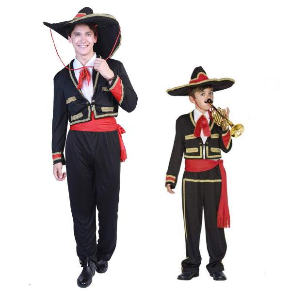 Mexican Mariachi Costume Sombrero Day of The Dead Halloween Cosplay Outfit For Kids Adults