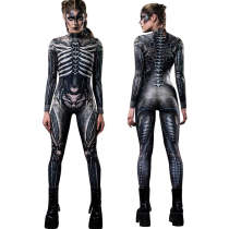 Halloween skeleton print black zentai costume for women
