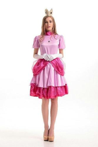 Super Mario Princess Peach Halloween Cosplay Costume Pink Dress