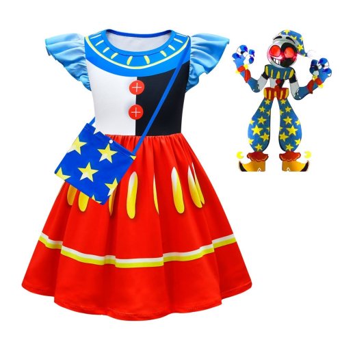Sun Moon Clown Cosplay Costumes Dresses Halloween Cartoon Dress Costume Ruffle Sleeve For Girls