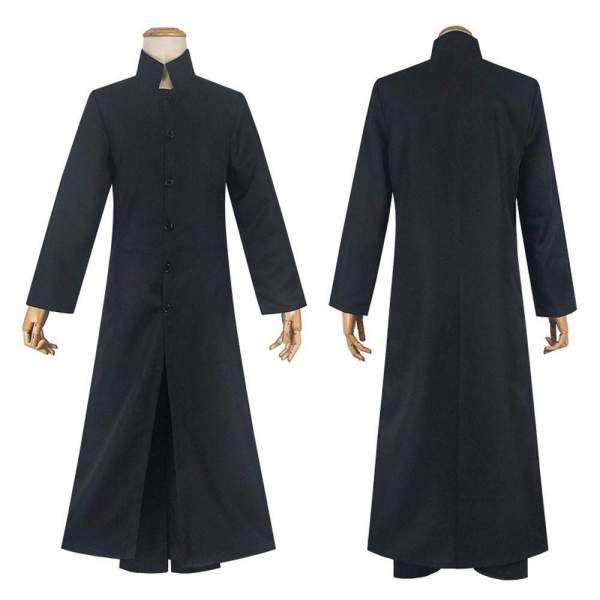 Movie The Matrix Cosplay Neo Costume Black Suit Cloak Pants Outfit Halloween Costumes for Men