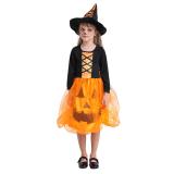 Halloween children luminous led pumpkin dress witch costume