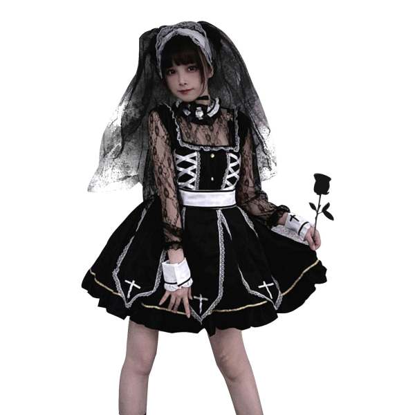 Black gothic dress Lolita Halloween cosplay costume