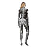 Skull Costumes Halloween Skeleton Cosplay Horror Bones Zentai 3D Printed Jumpsuit for Women with Gloves