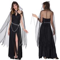 Death Costumes for Women Grim Reaper COS Halloween Ghost Cosplay Witch Vampires Cloak Outfit Party Uniform Final Destination