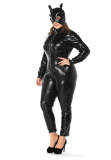 bat woman Costume Halloween Uniform Black Catsuit PU Leather Bodysuit