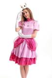 Super Mario Princess Peach Halloween Cosplay Costume Pink Dress