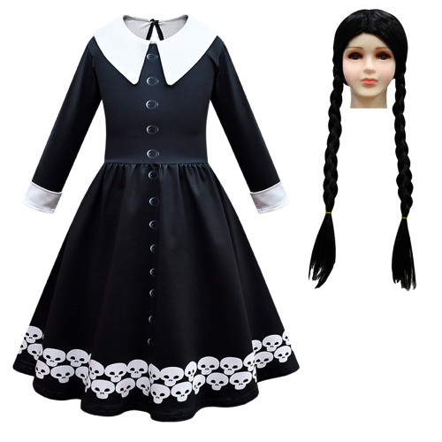 Wednesday Costume The Addams Family Cosplay Lapel Mid Length Dress For Kids