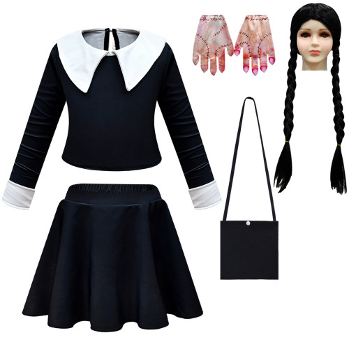 Wednesday Costume The Addams Family Cosplay Long Sleeve Swimsuit Set For Kids