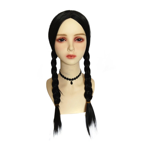 Wednesday Addams Wig The Addams Family Cosplay Black middle part braid wigs For Adult