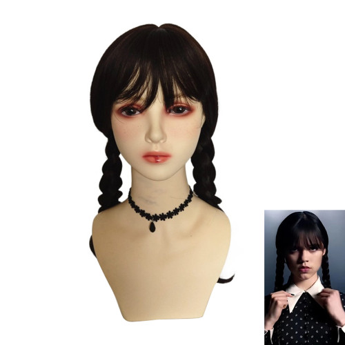 Wednesday Wig The Addams Family Cosplay Black Double Ponytail Braid Wig For Adult