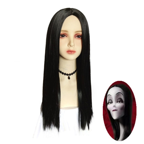 Wednesday's Mom Wig The Addams Family Cosplay Black Middle Parted Straight Wig For Adult