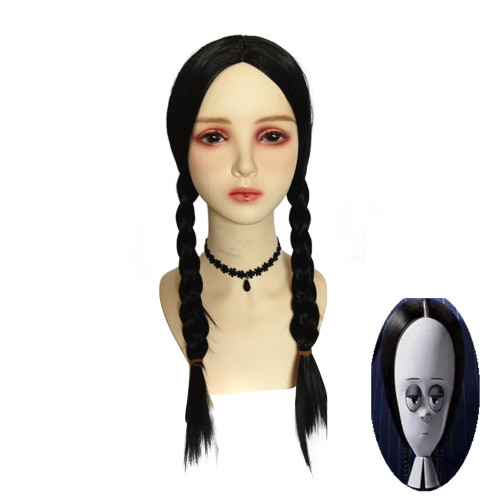 Wednesday Addams Wig The Addams Family Cosplay Black middle part braid wigs For Adult