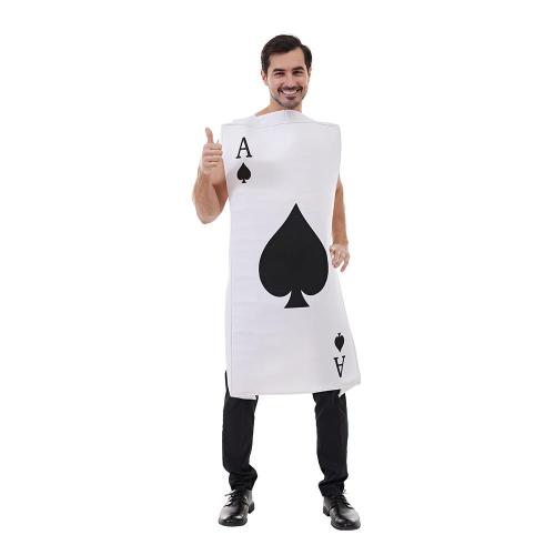 Ace of Spade Card Costume Jumpsuit White and Black Adult Halloween Cosplay Party Outfits